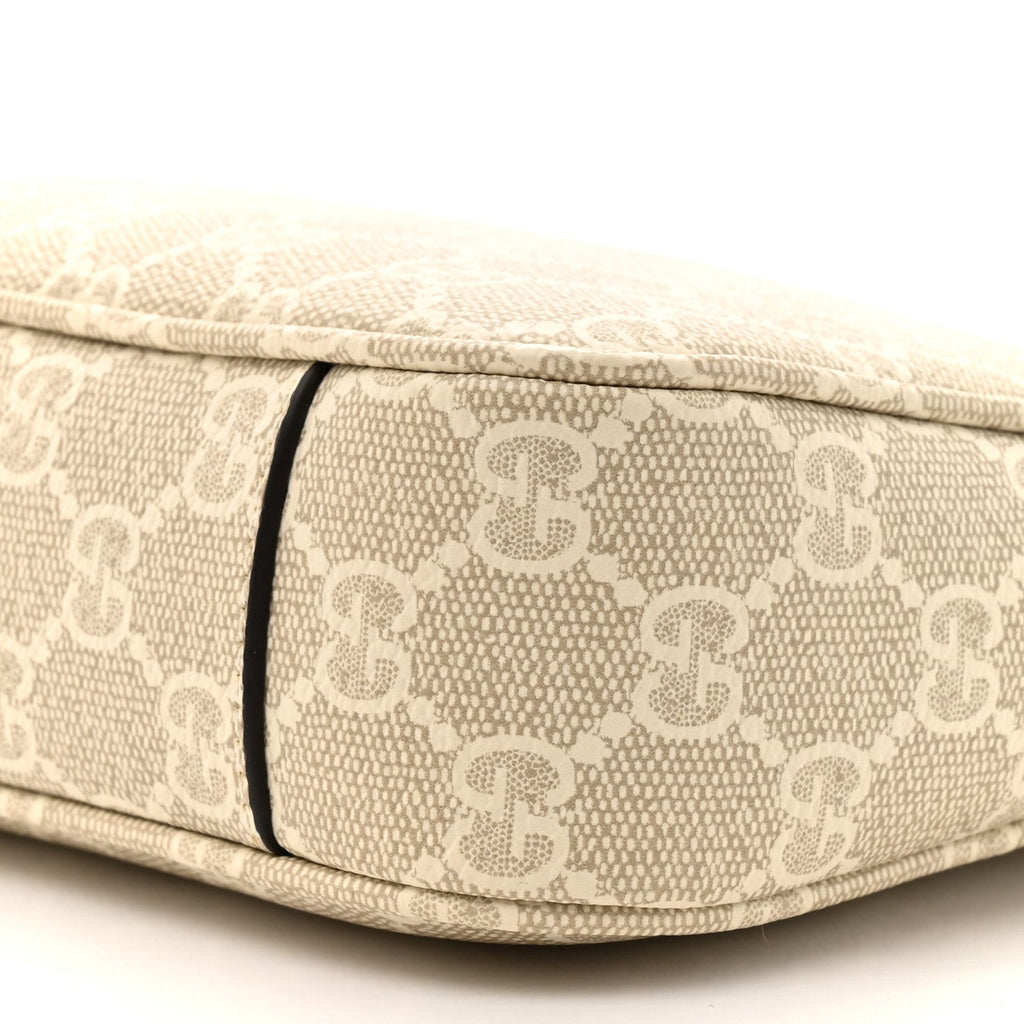 Gucci GG Supreme Monogram Textured Calfskin Small Emblem Shoulder Bag Beige Mystic White