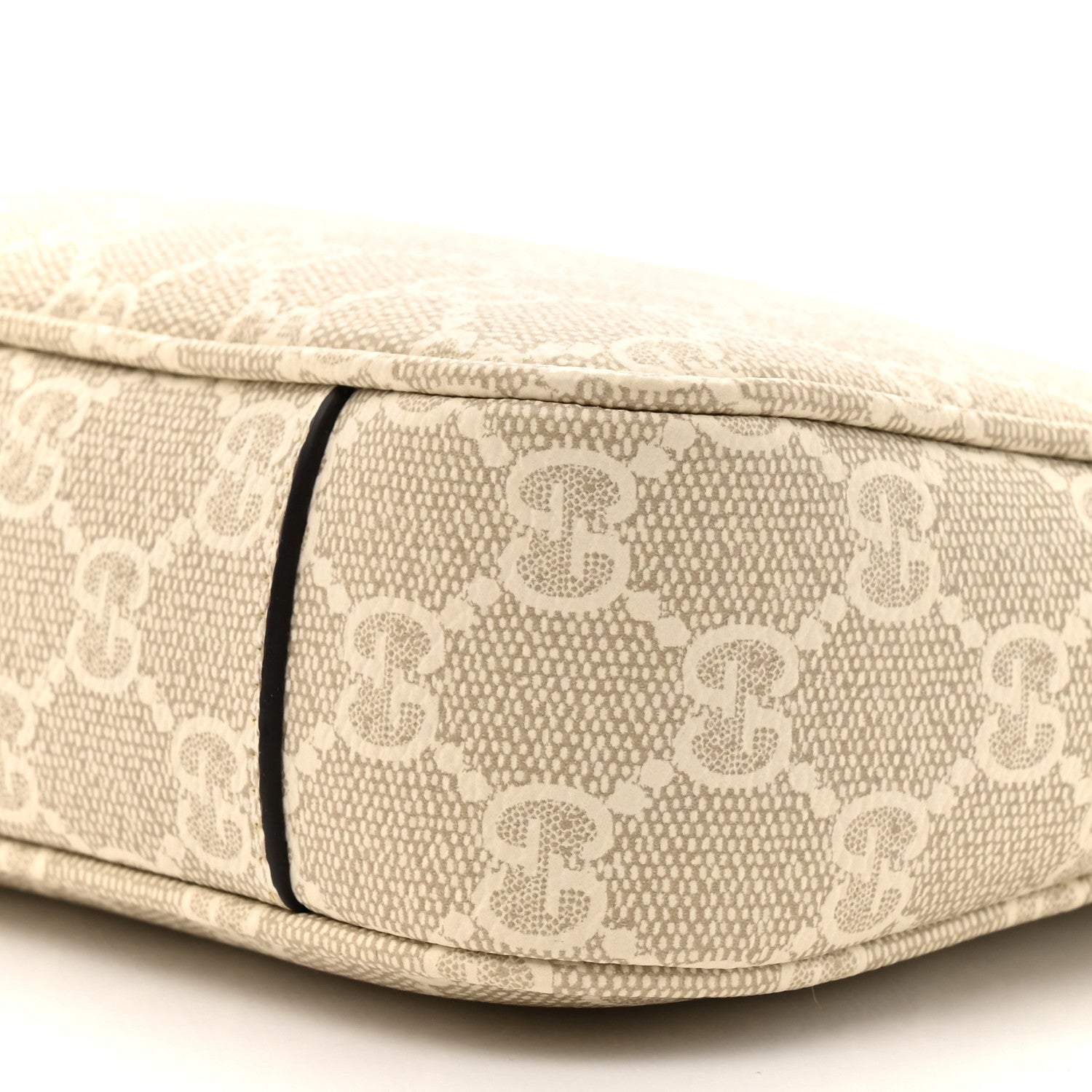 Gucci GG Supreme Monogram Textured Calfskin Small Emblem Shoulder Bag Beige Mystic White