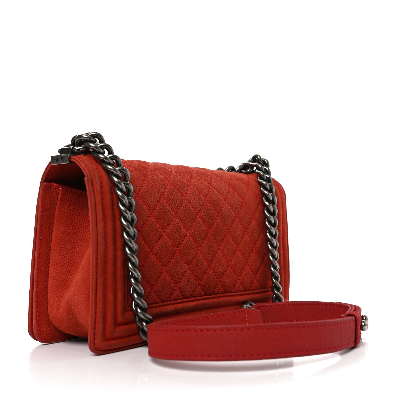 Chanel Suede Caviar Quilted Medium Boy Flap Red