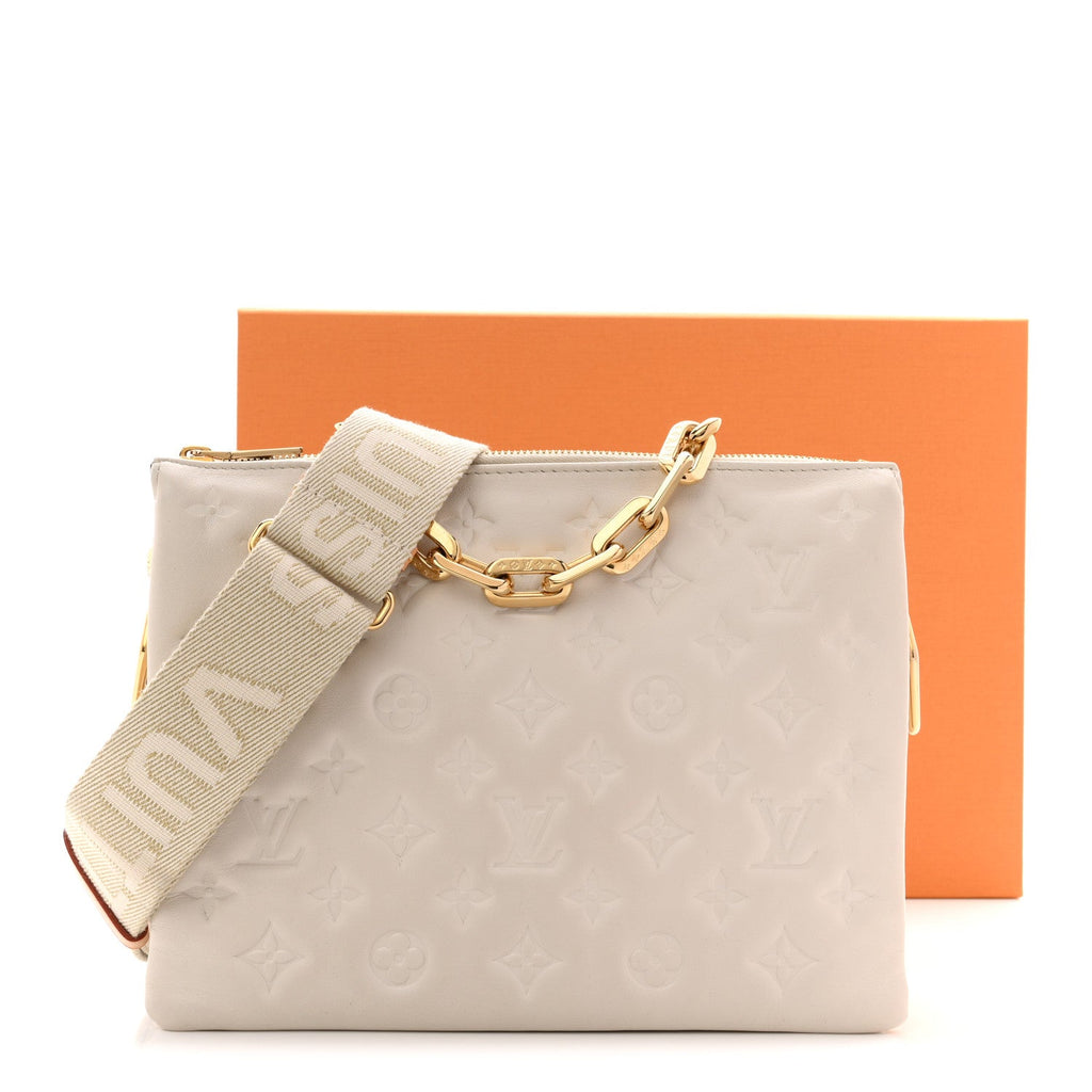 Louis Vuitton Lambskin Embossed Monogram Coussin PM Beige Cream