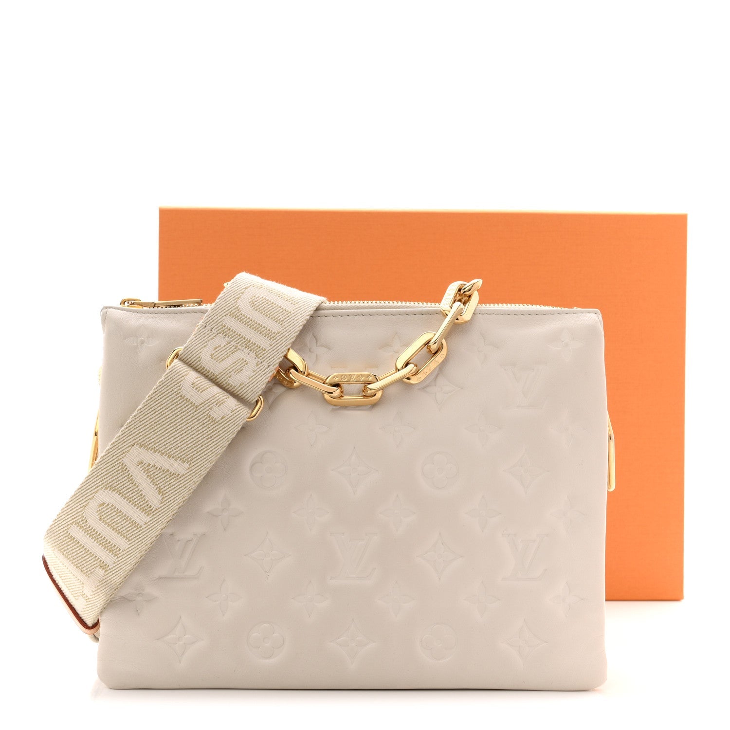 Louis Vuitton Lambskin Embossed Monogram Coussin PM Beige Cream