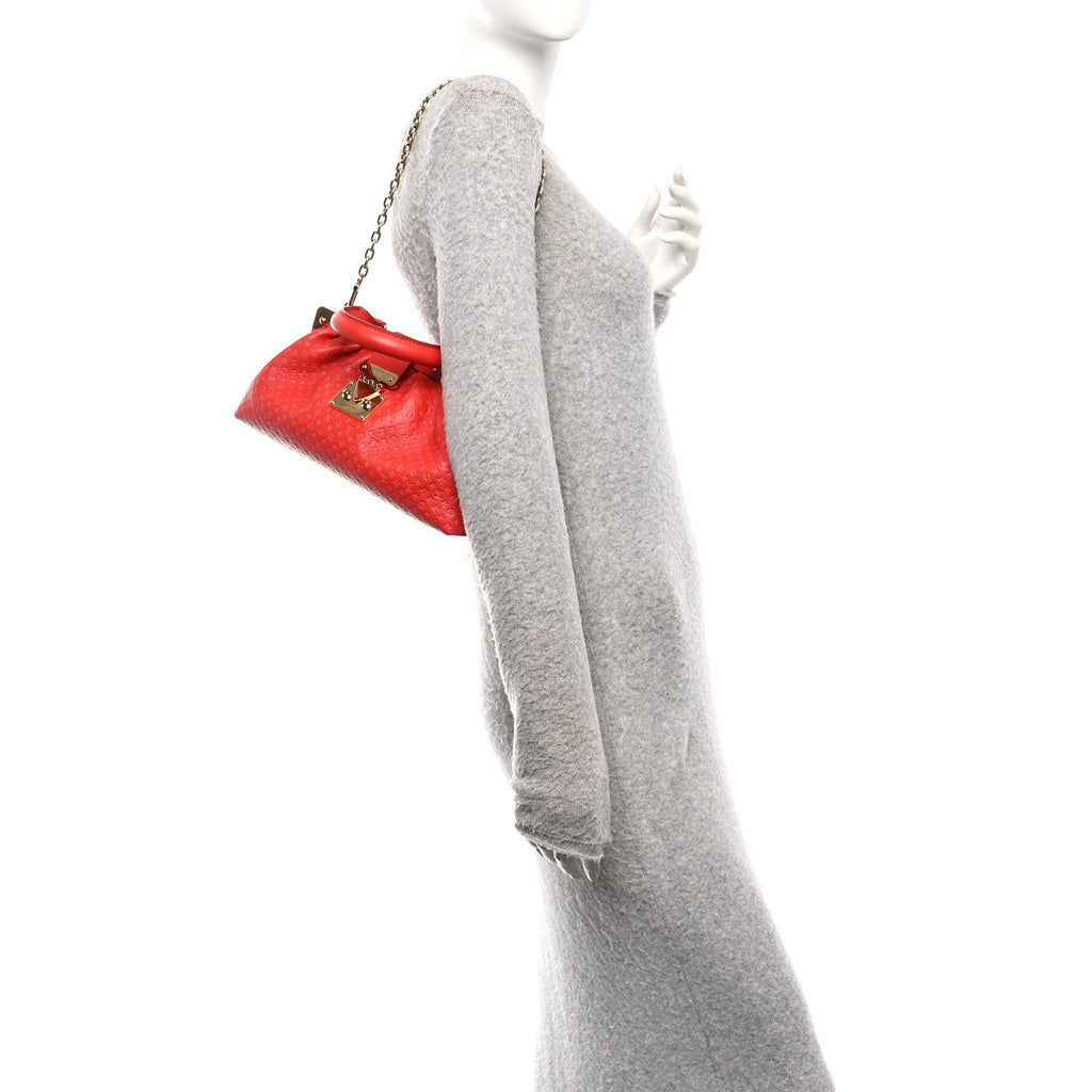 Louis Vuitton Calfskin Nanogram Embossed Clutch Red
