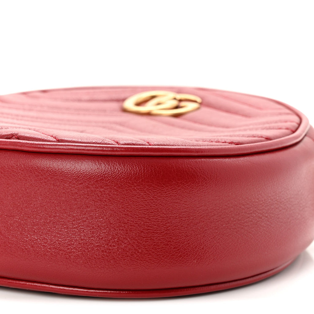 Gucci Glazed Calfskin Matelasse Heart Mini GG Marmont Round Shoulder Bag Romantic Cerise