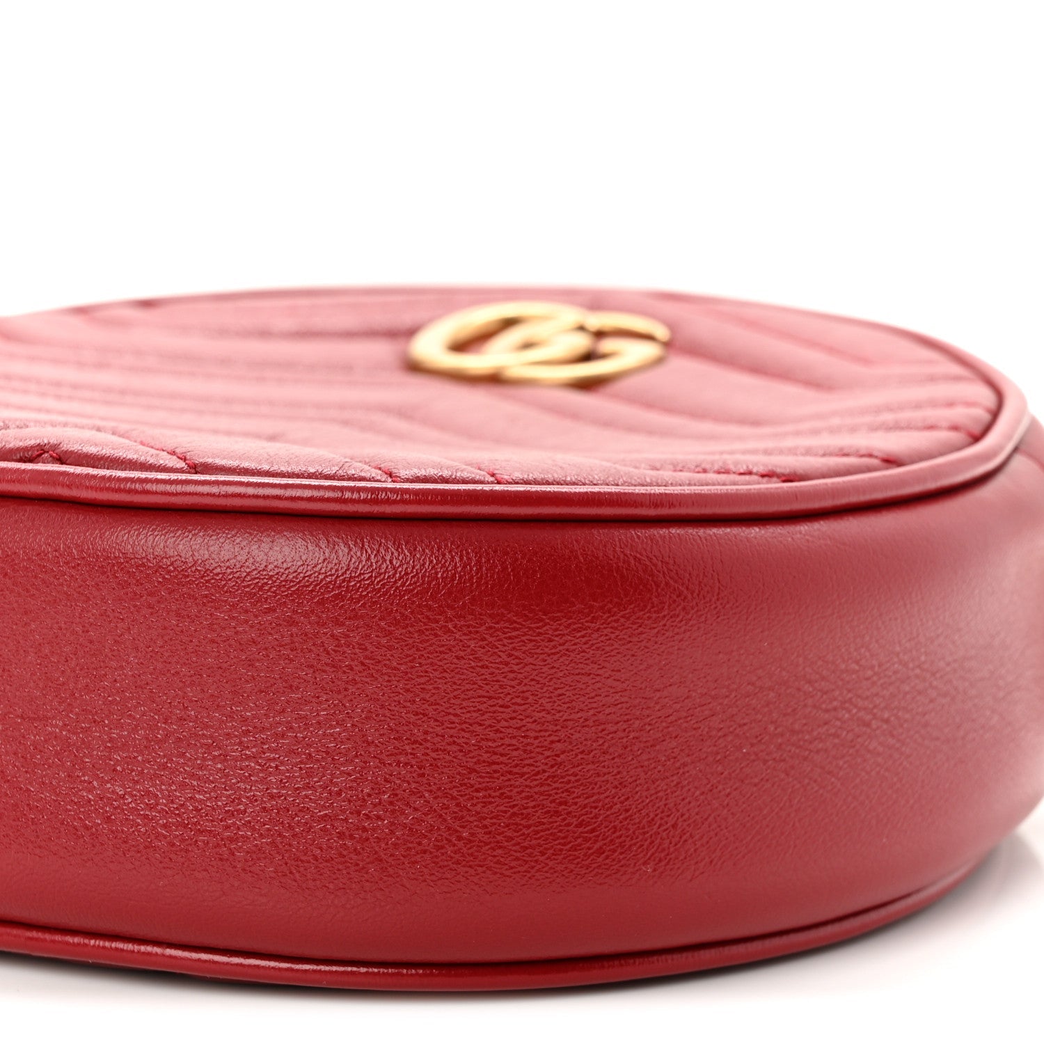 Gucci Glazed Calfskin Matelasse Heart Mini GG Marmont Round Shoulder Bag Romantic Cerise