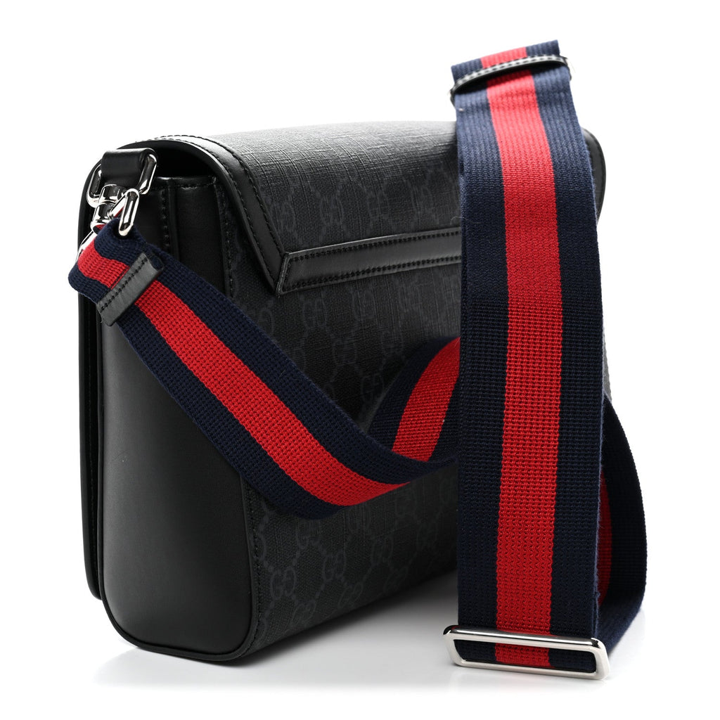 Gucci GG Supreme Monogram Appia Calfskin Web Crossbody Bag Black Grey