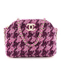 Chanel Tweed Quilted Mini Clutch With Chain Purple