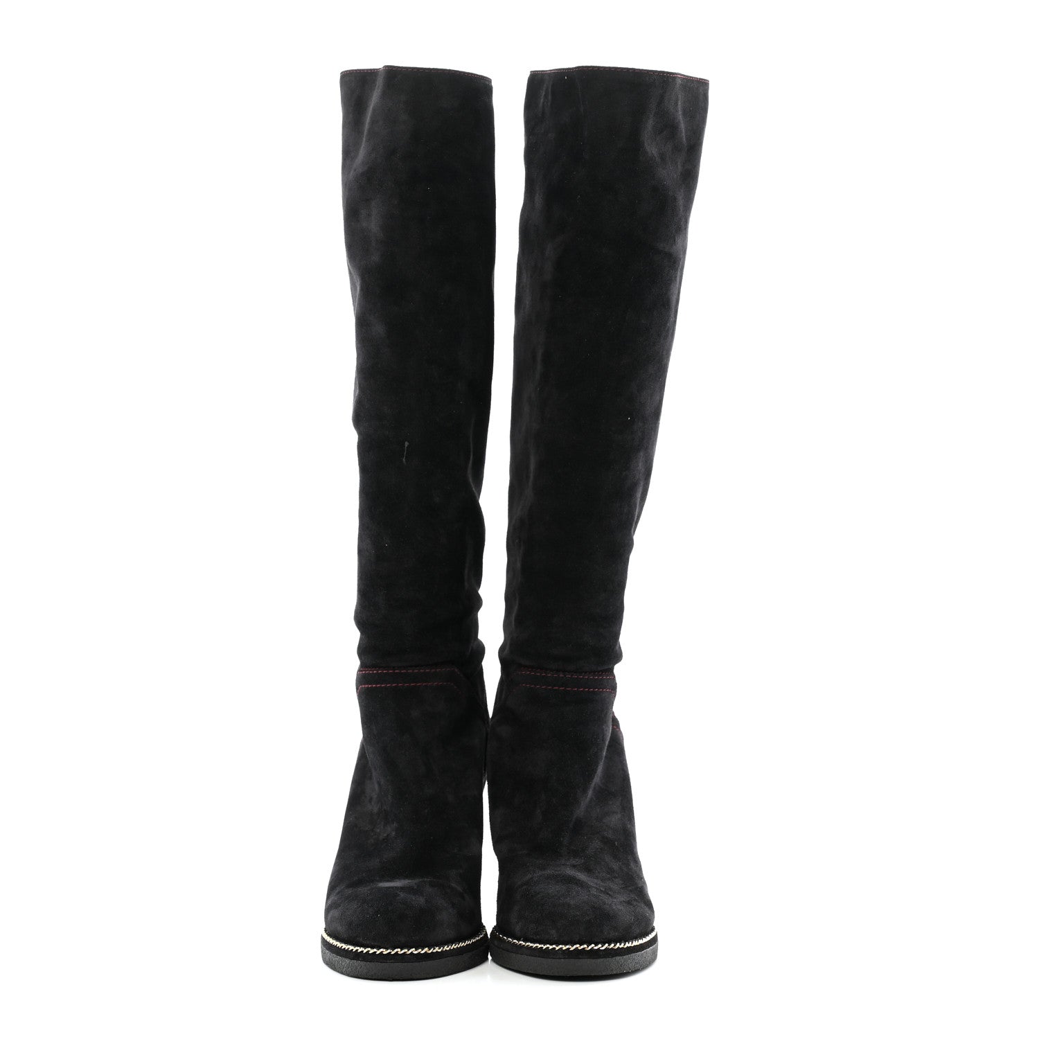 Chanel Suede Calfskin Chain Around High Boots 41 Black