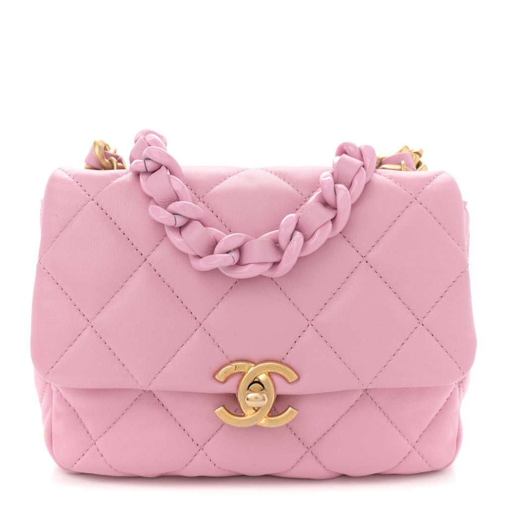 Chanel Lambskin Quilted Mini Lacquered Chain Flap Pink