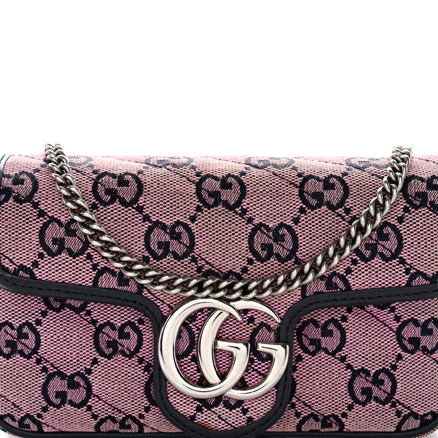 Gucci Monogram Multicolor Matelasse Diagonal Super Mini GG Marmont Shoulder Bag Pink Blue