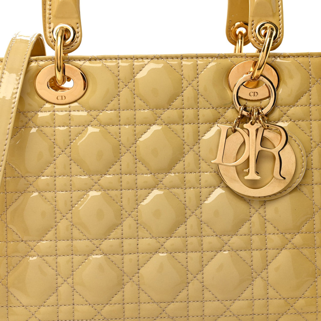 Christian Dior Patent Cannage Medium Lady Dior Beige