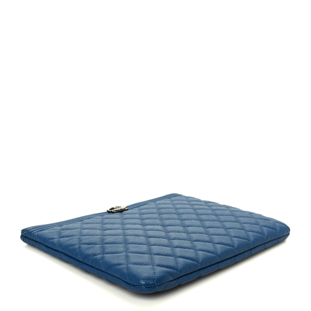 Caviar Quilted Medium Boy Cosmetic Case Blue