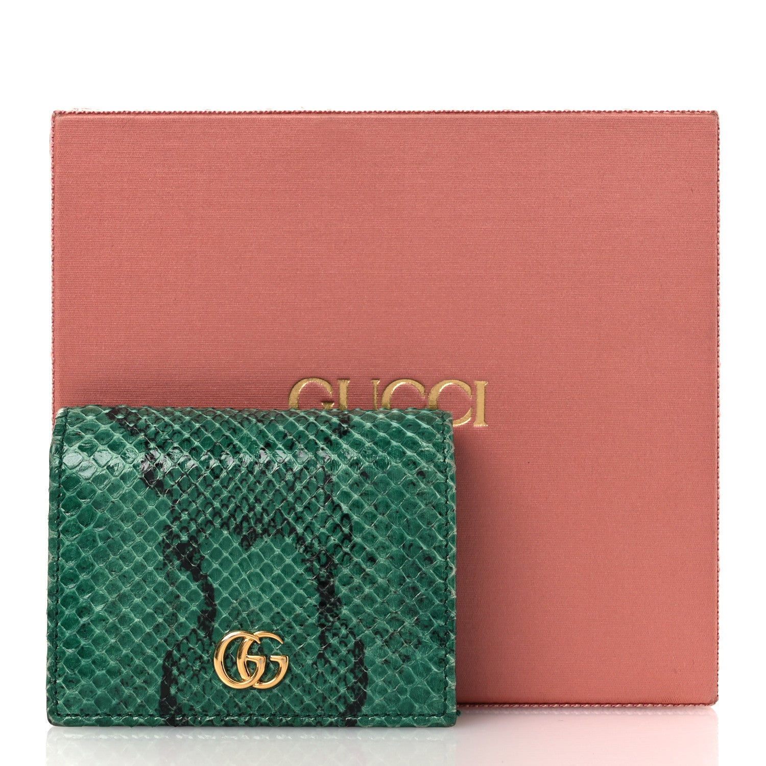 Gucci Snakeskin GG Marmont Card Case Green