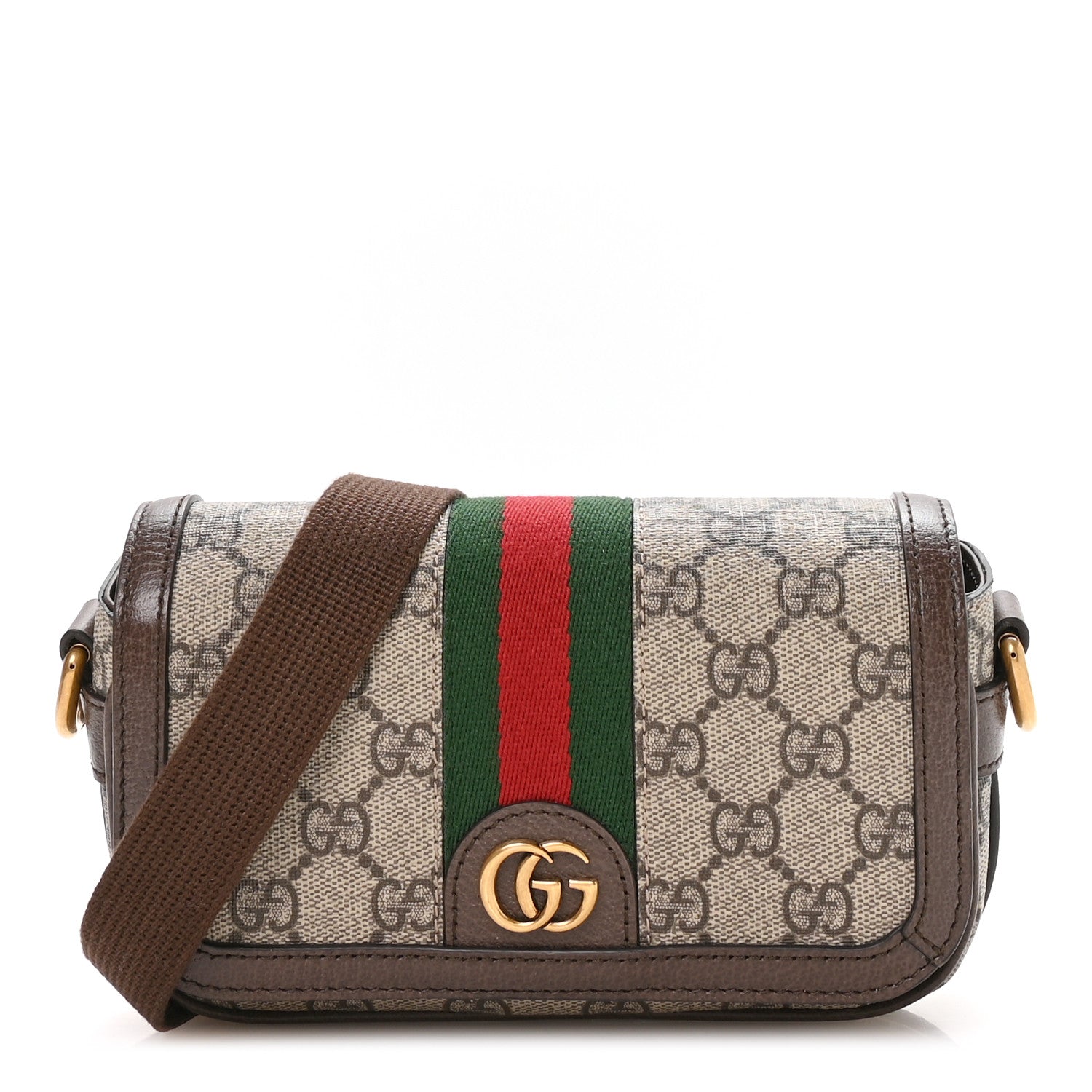 Gucci GG Supreme Monogram Web Mini Ophidia Flap Shoulder Bag Brown