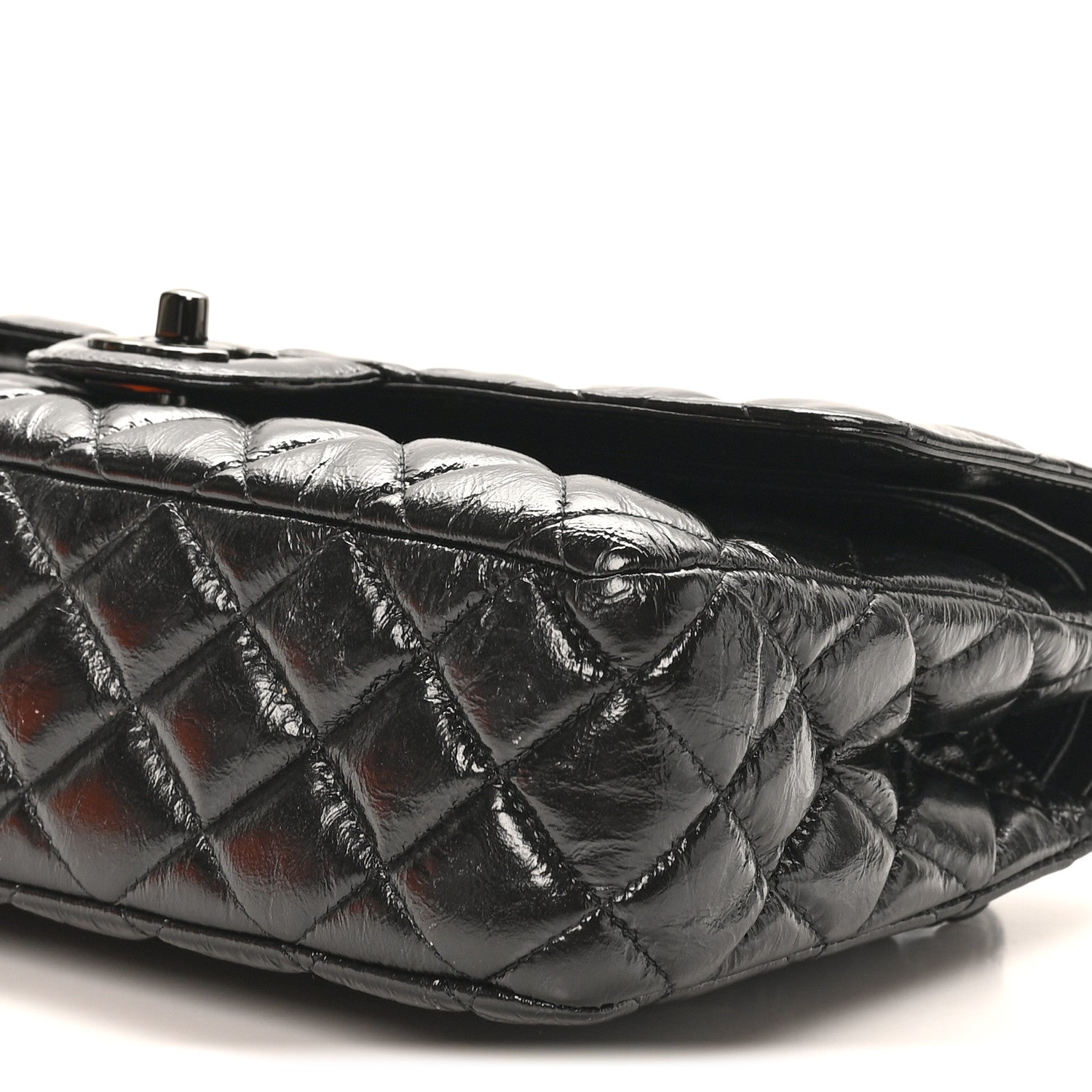 Chanel Shiny Crumpled Calfskin Quilted Medium Double Flap So Black
