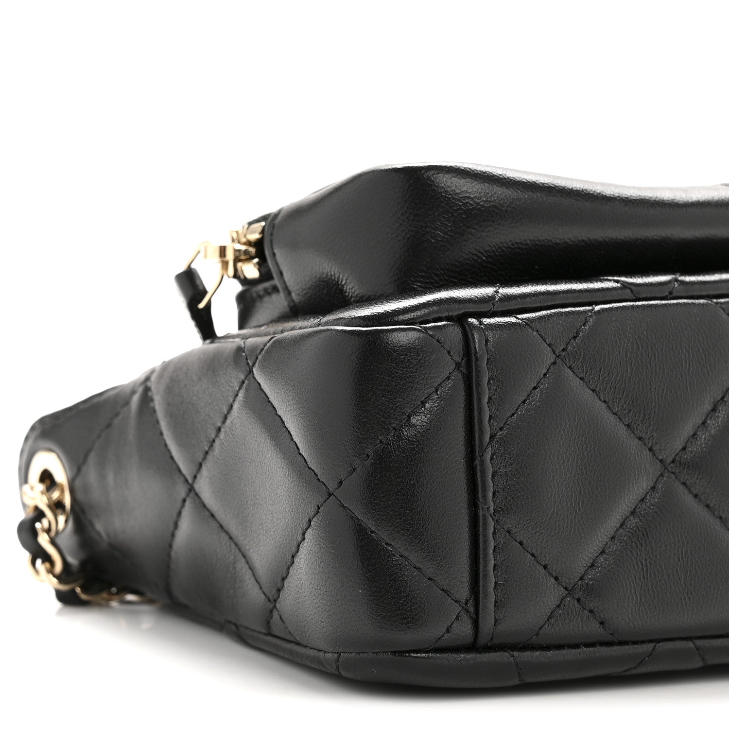 Chanel Shiny Crumpled Lambskin Quilted Mini Clutch With Chain Black
