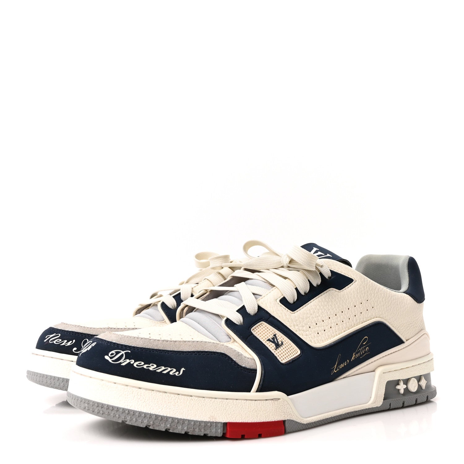 Louis Vuitton Calfskin Mens New York City of Dreams LV Trainer Maxi Sneakers 11 White Navy