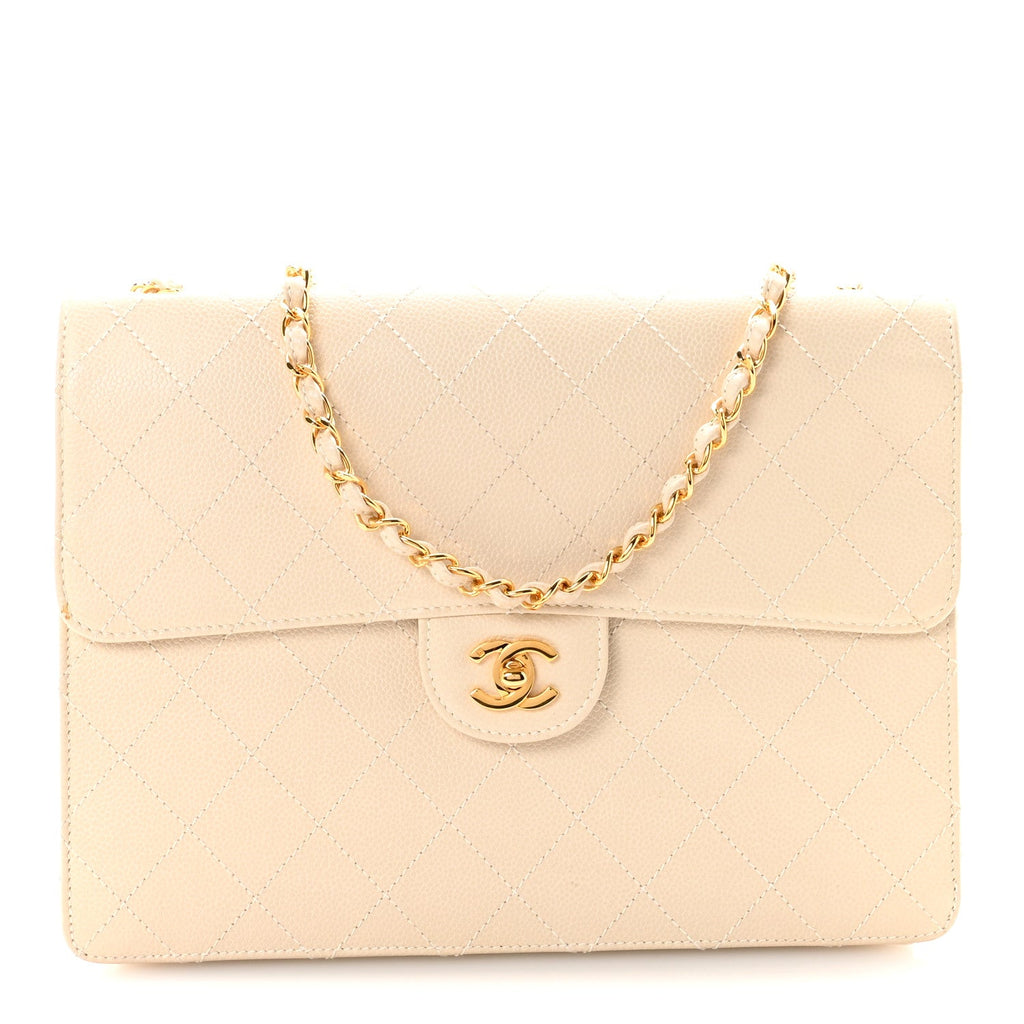 Chanel Caviar Stitch Medium Single Flap Beige Clair