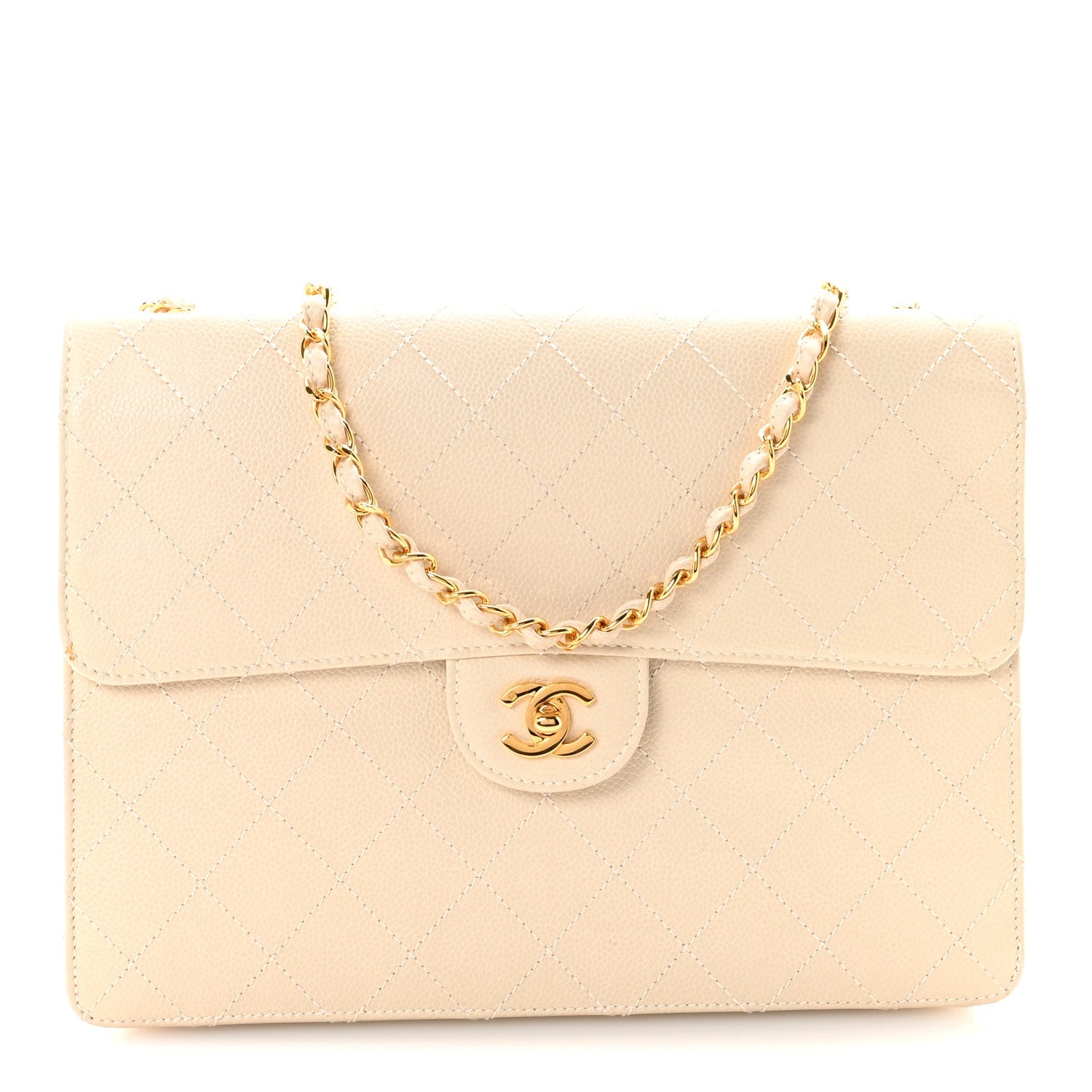 Chanel Caviar Stitch Medium Single Flap Beige Clair