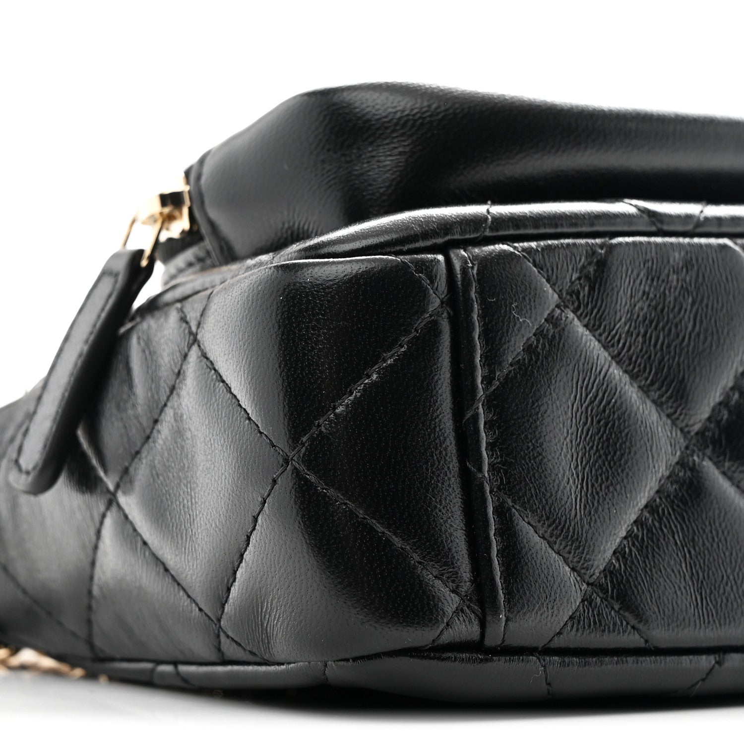 Chanel Shiny Crumpled Lambskin Quilted Mini Clutch With Chain Black