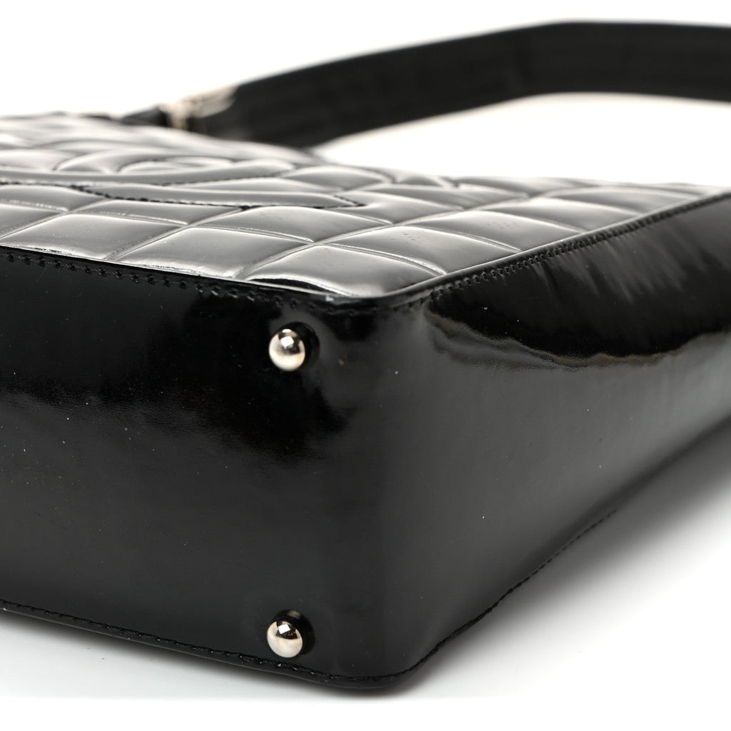 Chanel Patent Quilted Small Chocolate Bar Shoulder Bag Black