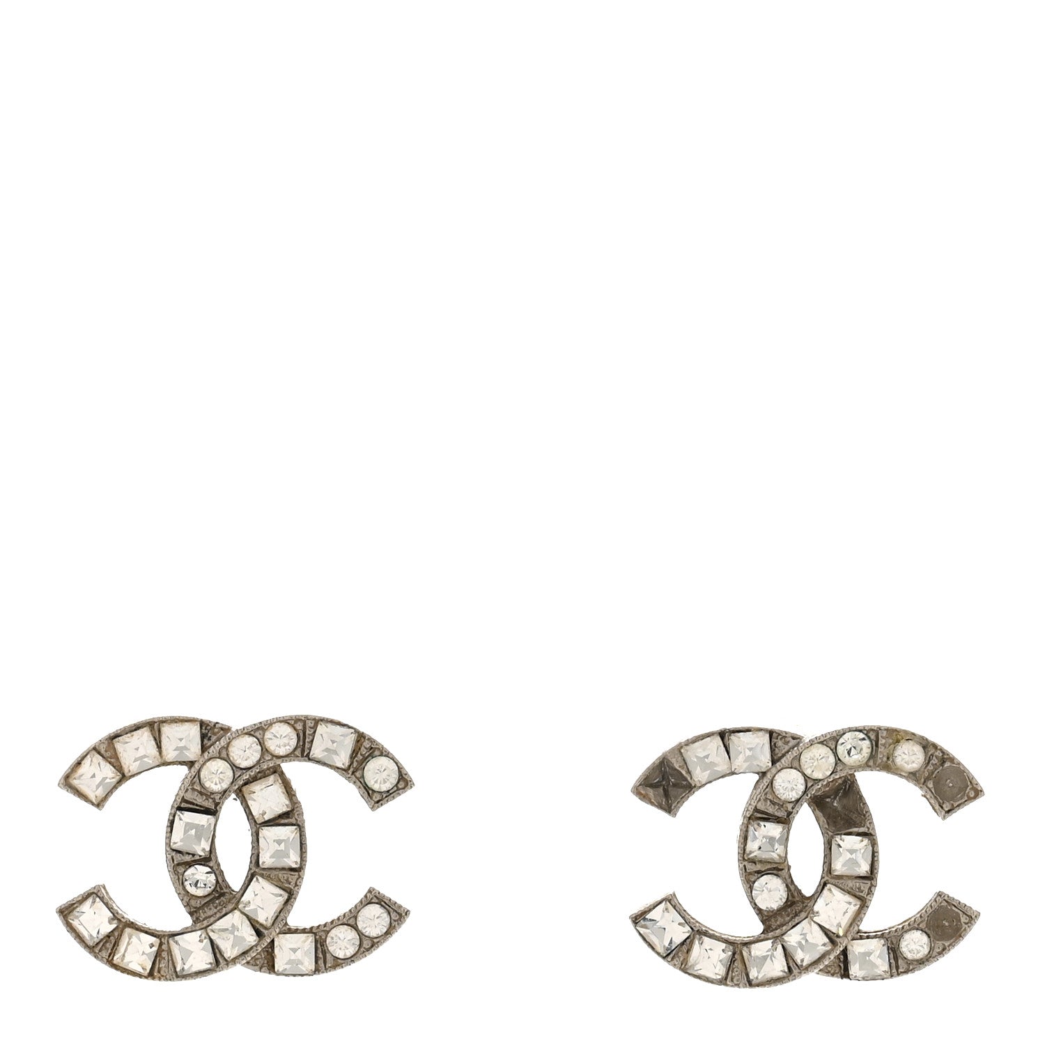 Baguette Crystal CC Earrings Silver