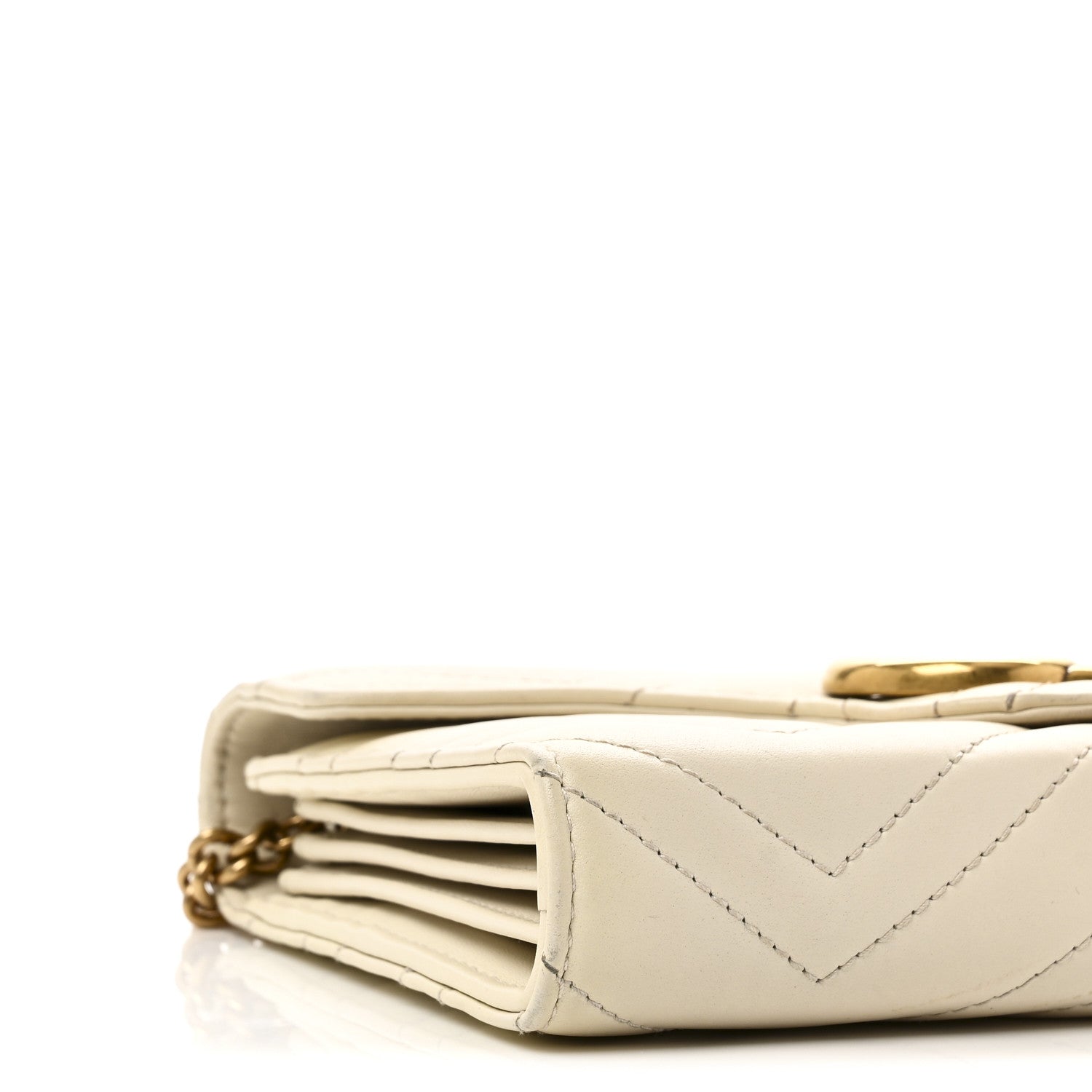 Gucci Calfskin Matelasse GG Marmont Chain Wallet Mystic White