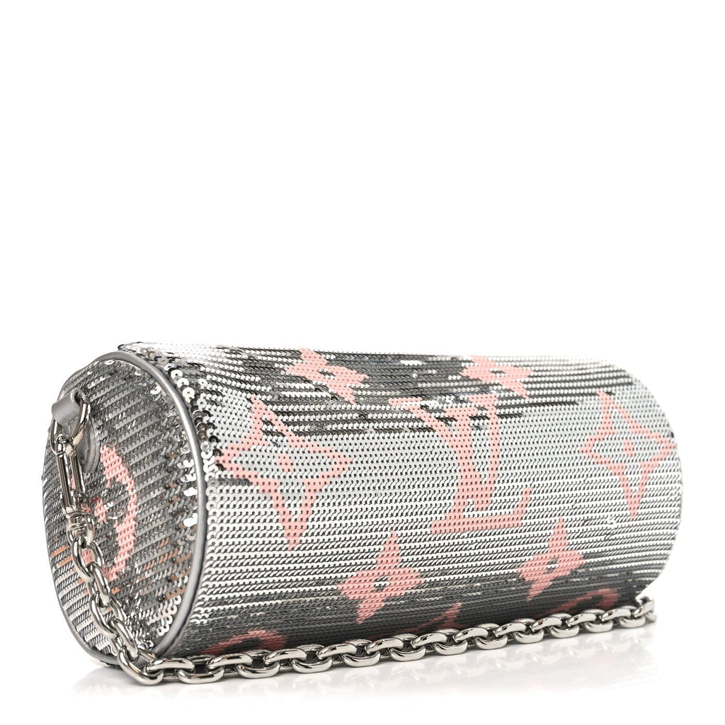 Louis Vuitton Satin Sequin Monogram Giant Papillon Silver Pink