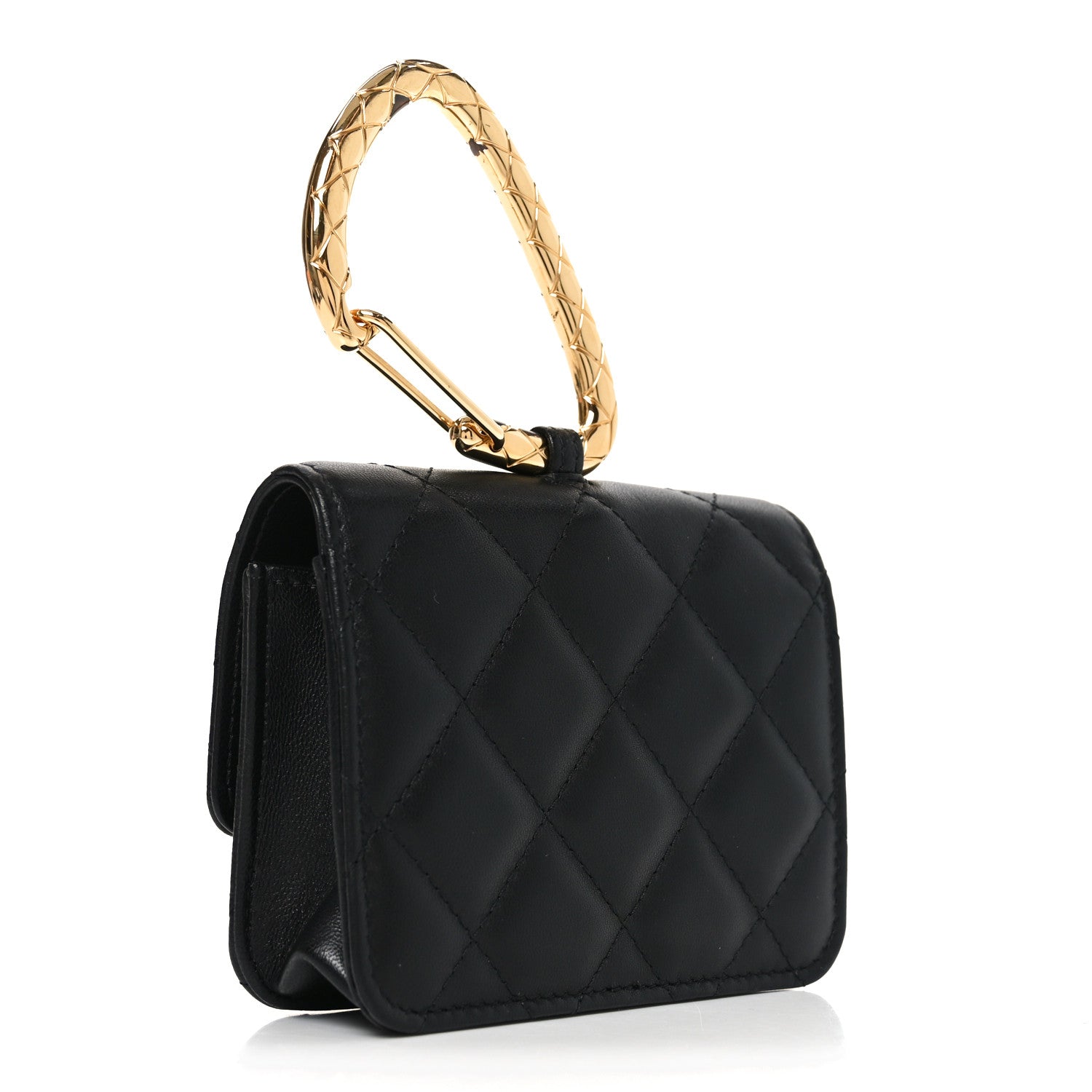 Lambskin Quilted CC Hook Card Holder Black