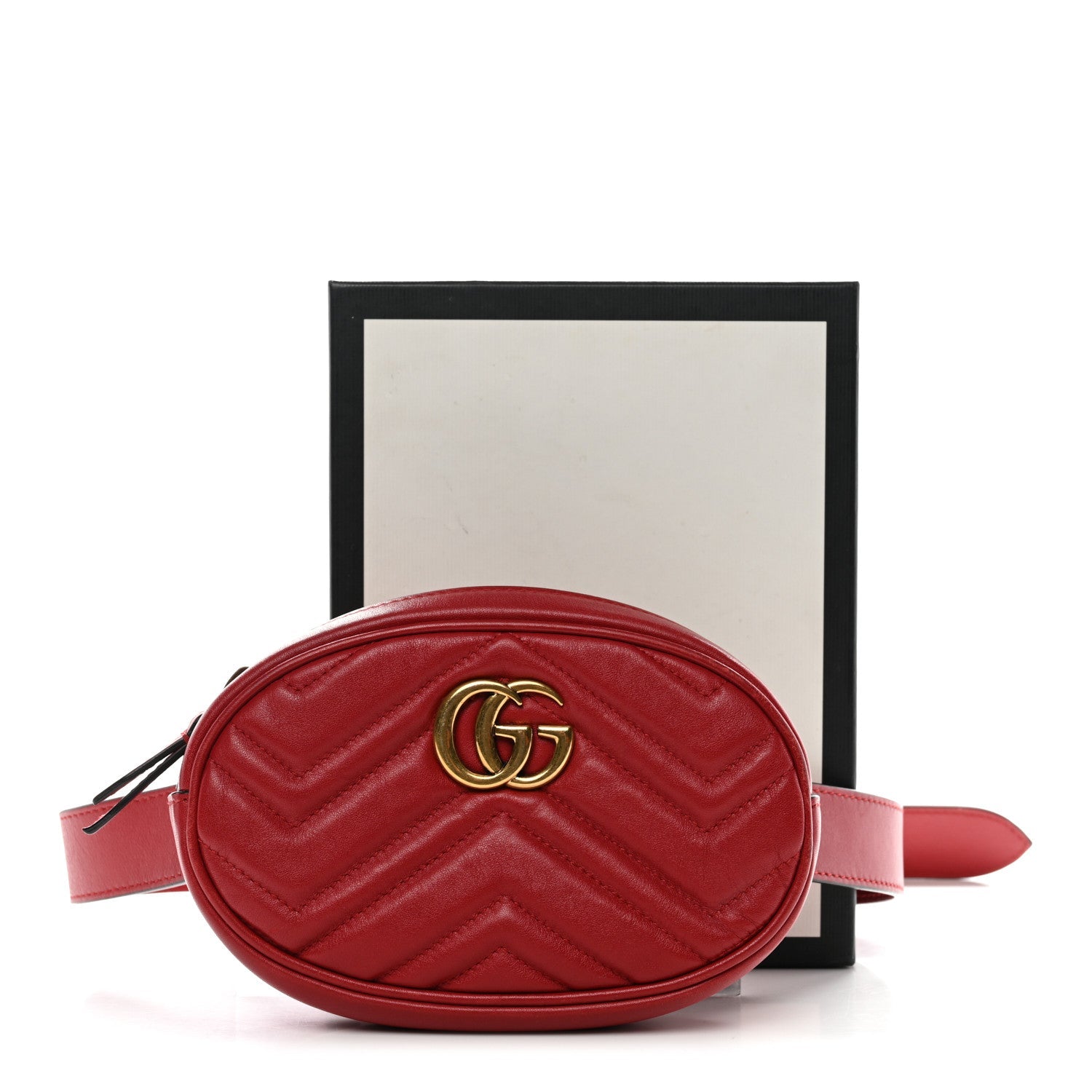 Gucci Calfskin Matelasse GG Marmont Belt Bag 85 34 Hibiscus Red