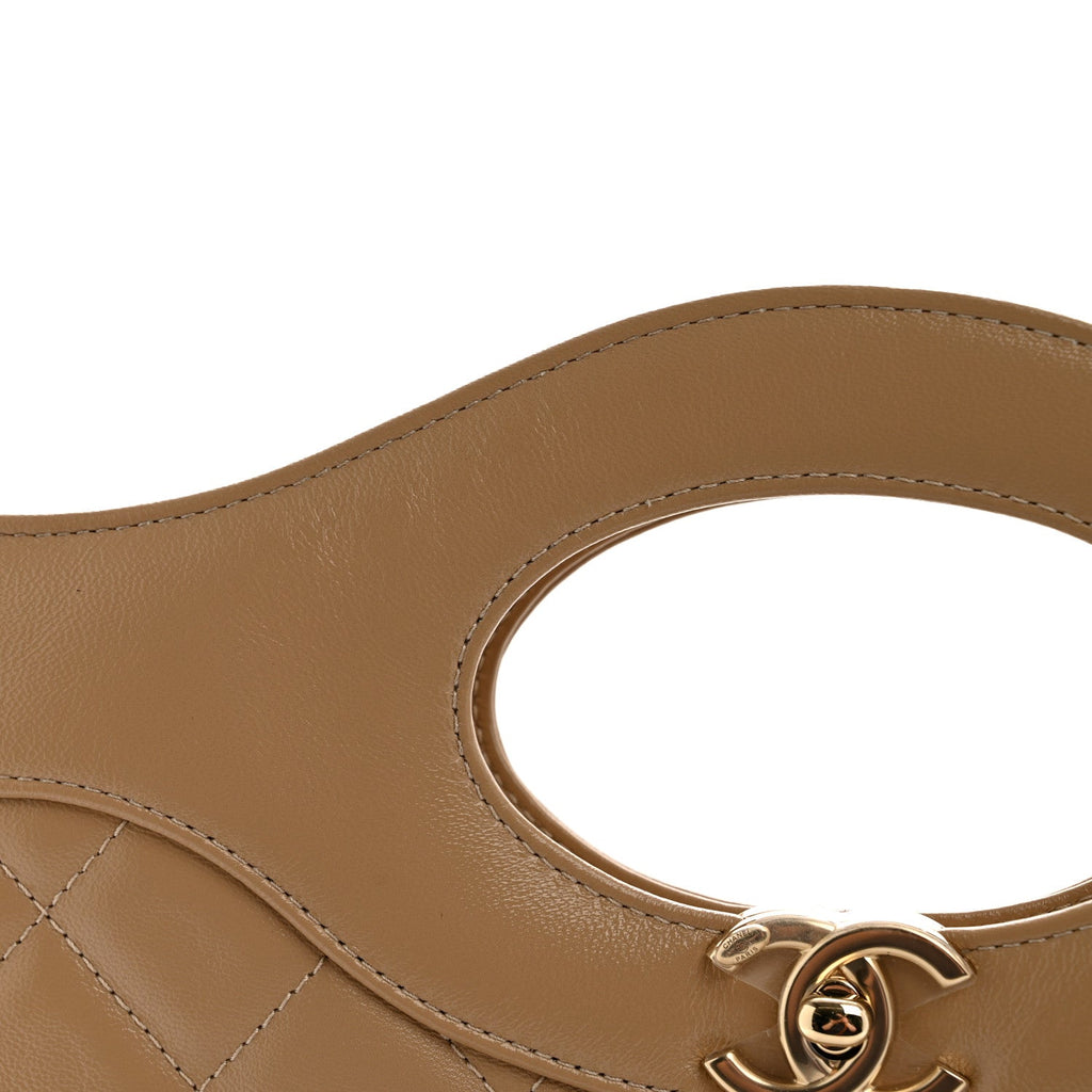 Chanel Shiny Crumpled Calfskin Quilted 31 Shopping Bag Dark Beige
