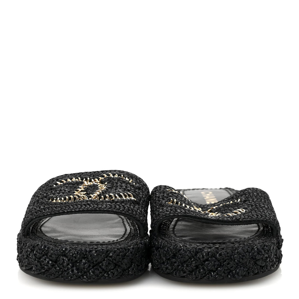 Braided Cord CC Espadrille Slip On Sandals 38 Black