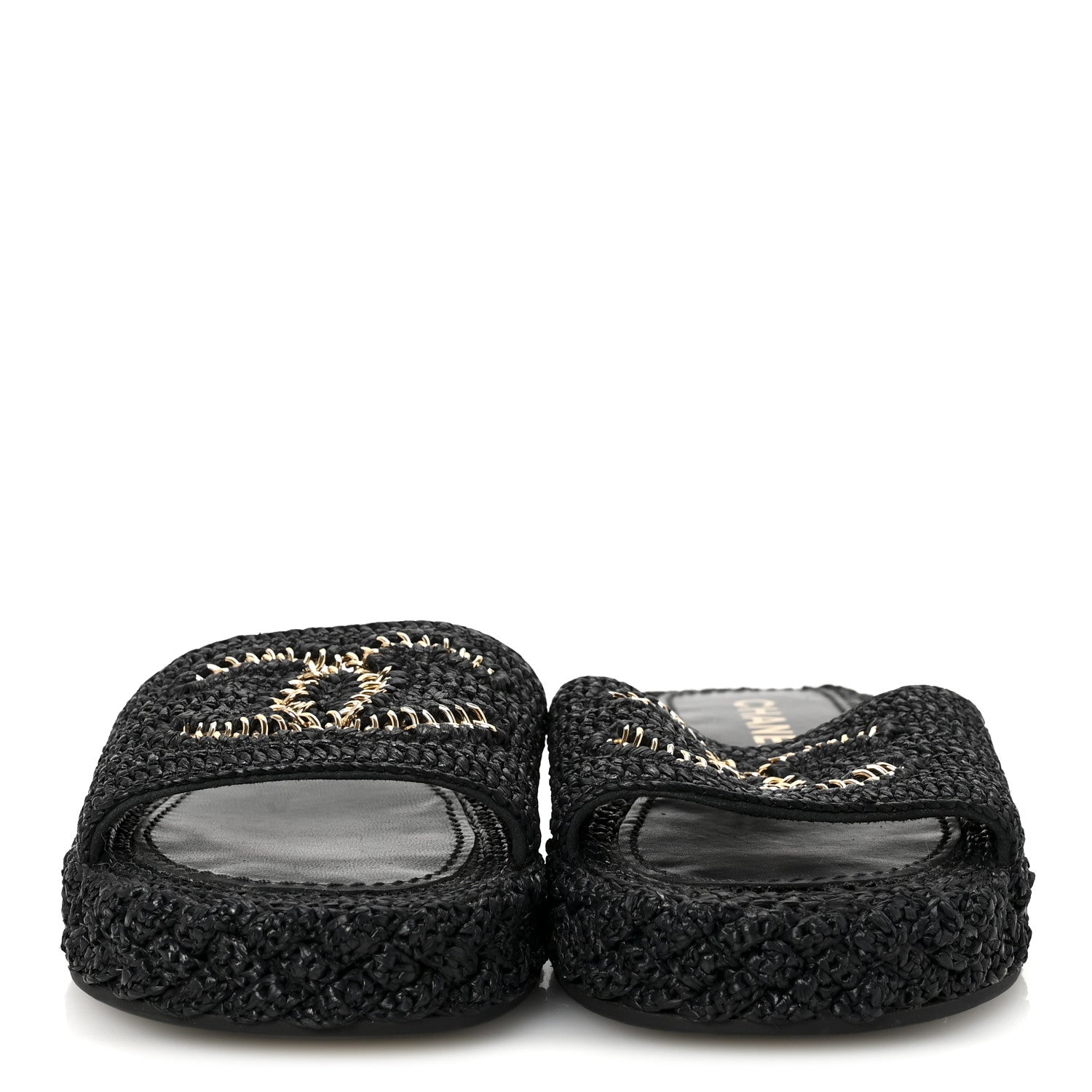 Braided Cord CC Espadrille Slip On Sandals 38 Black