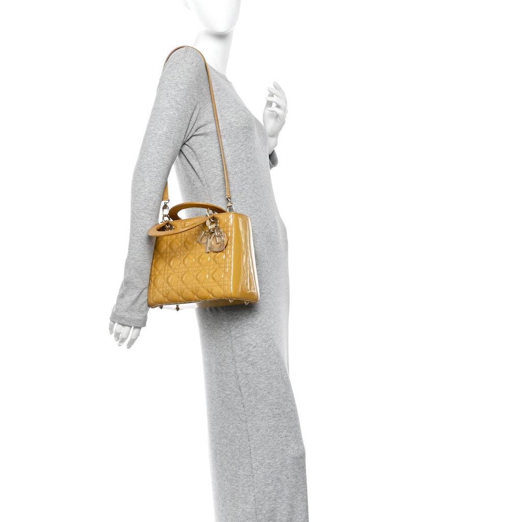 Christian Dior Patent Cannage Medium Lady Dior Beige