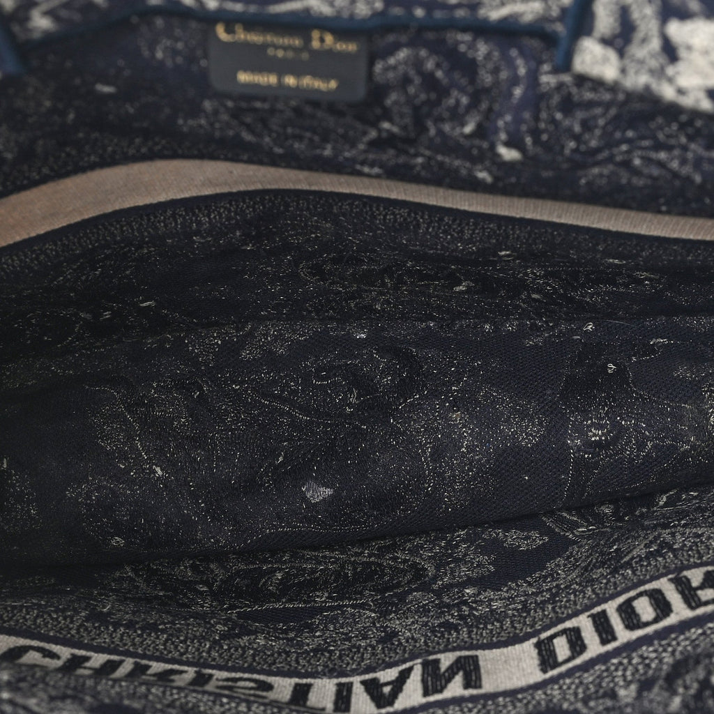 Christian Dior Canvas Embroidered Large Dioriviera Toile De Jouy Reverse Book Tote Blue