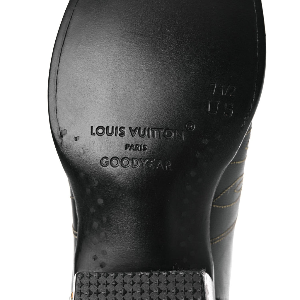 Louis Vuitton Calfskin LV Texan Mens Rider Boots 7.5 Black Gold