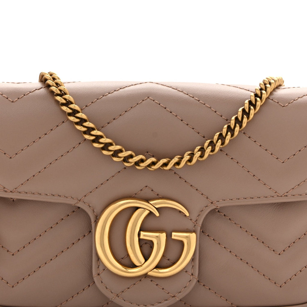 Gucci Calfskin Matelasse Super Mini GG Marmont Shoulder Bag Porcelain Rose