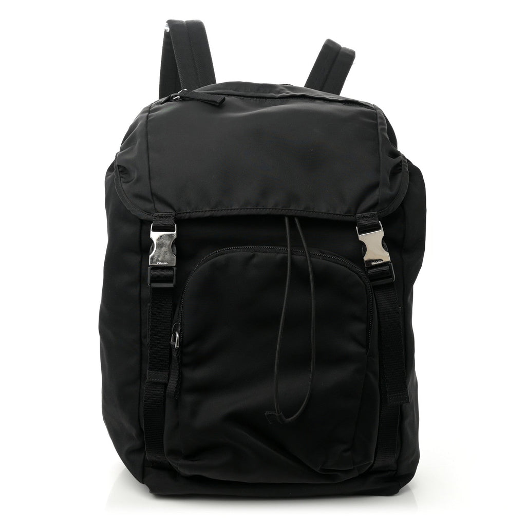 Prada Tessuto Nylon Montagna Double Buckle Backpack Black