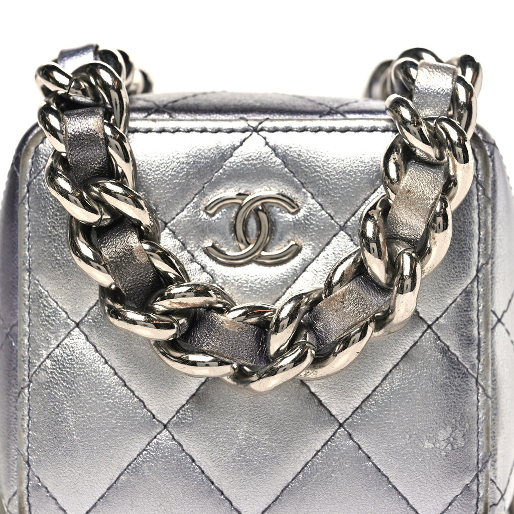 Chanel Gradient Metallic Lambskin Quilted Like A Wallet Clutch With Chain Silver Purple