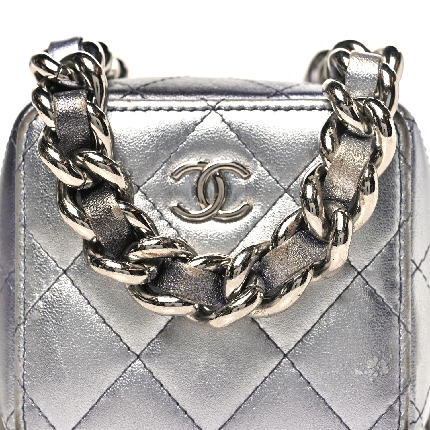 Chanel Gradient Metallic Lambskin Quilted Like A Wallet Clutch With Chain Silver Purple