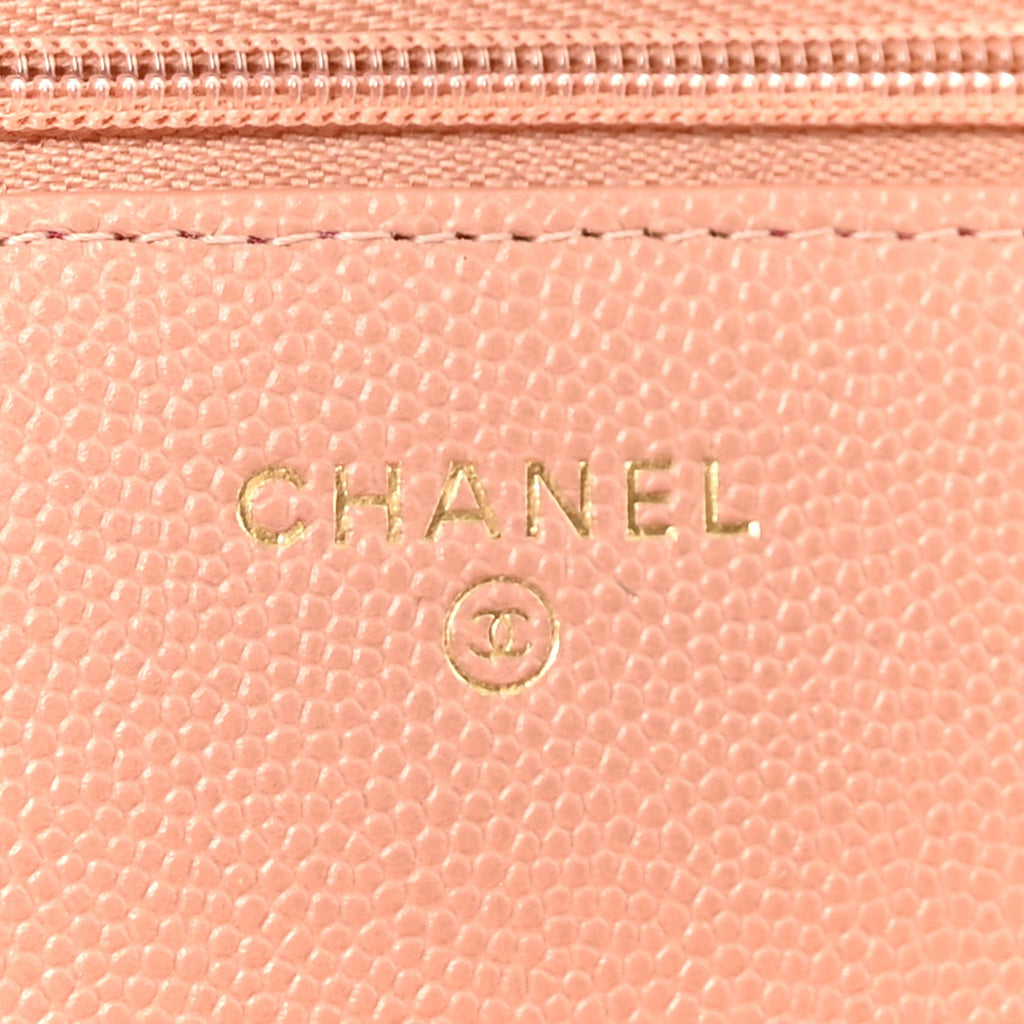 Chanel Caviar Quilted Perforated Metal CC Wallet On Chain WOC Beige