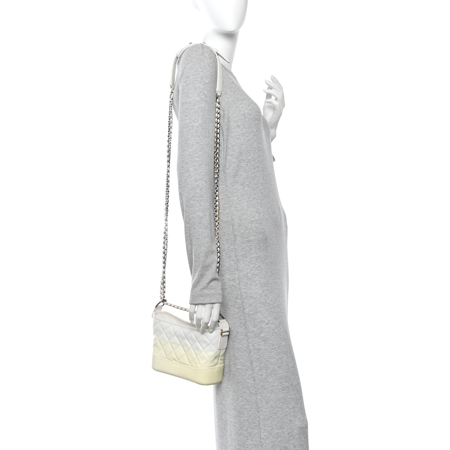 Chanel Patent Goatskin Quilted Small Gabrielle Hobo White