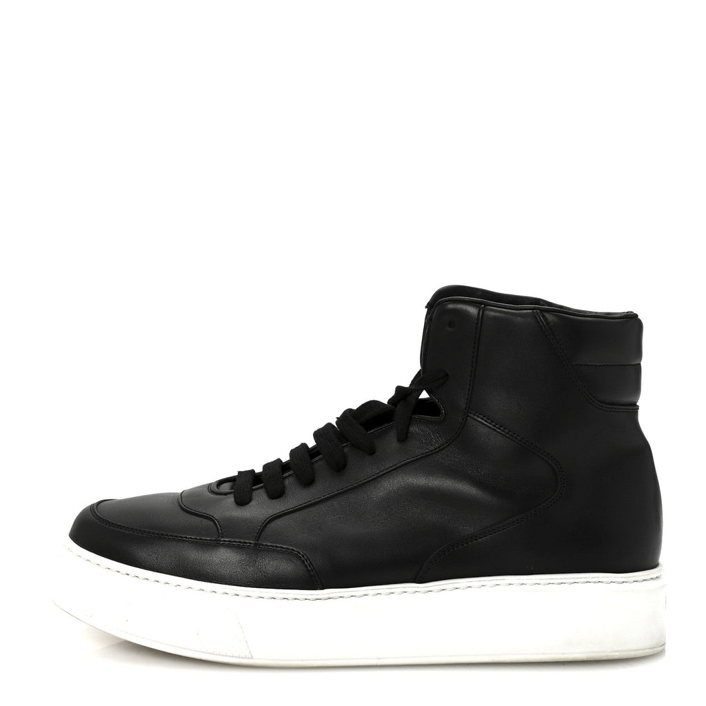 Prada Vitello Soft Uomo Mens High Top Sneakers 12 Black