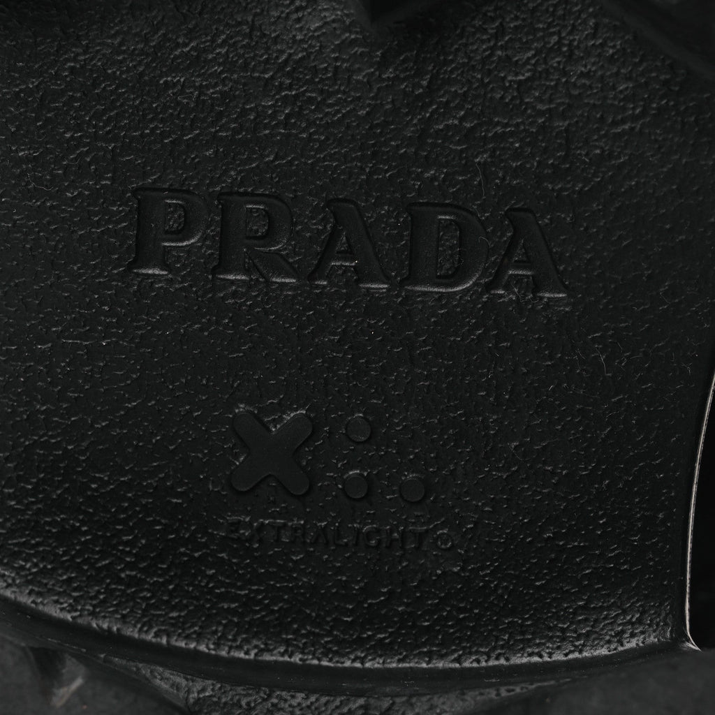 Prada Spazzolato Rois Nylon Metal Triangle Logo Monolith Pouch Pocket 55mm Boots 40.5 Black