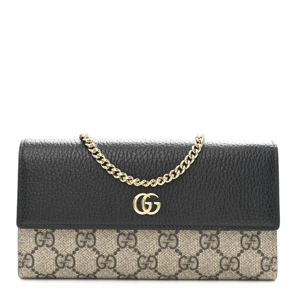 Gucci Dollar Calfskin GG Supreme Monogram Petite GG Marmont Wallet Chain Bag Black Beige Ebony