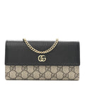 Gucci Dollar Calfskin GG Supreme Monogram Petite GG Marmont Wallet Chain Bag Black Beige Ebony