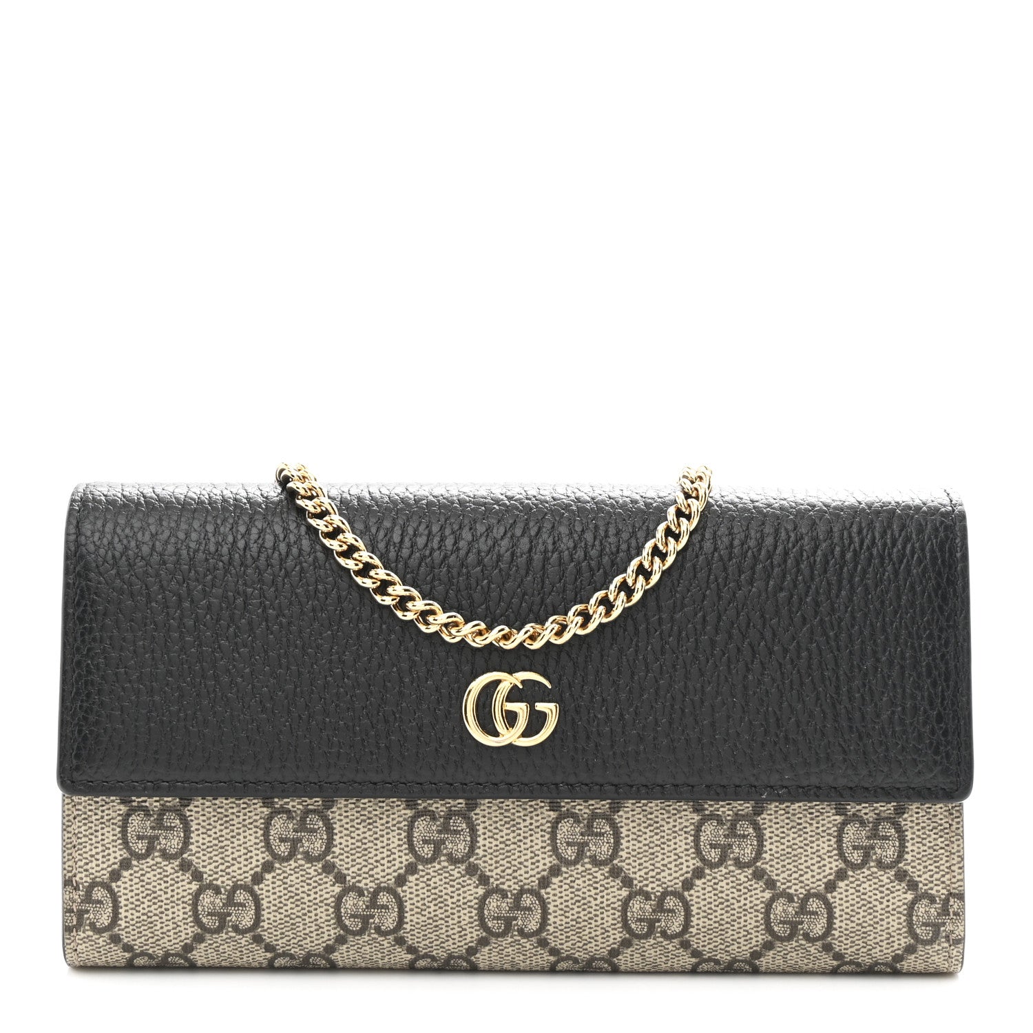 Gucci Dollar Calfskin GG Supreme Monogram Petite GG Marmont Wallet Chain Bag Black Beige Ebony
