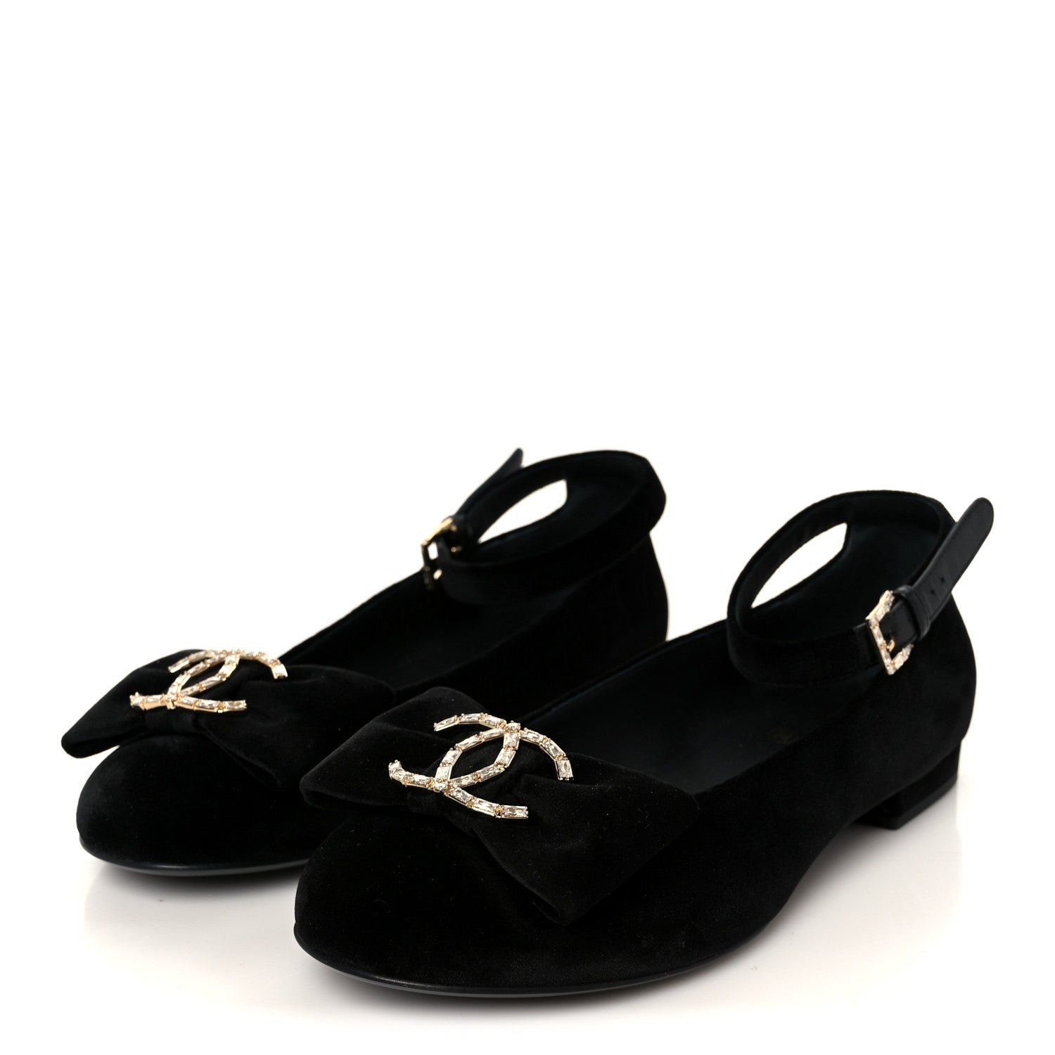 Chanel Velvet Strass CC Bow Mary Jane Flats 38.5 Black