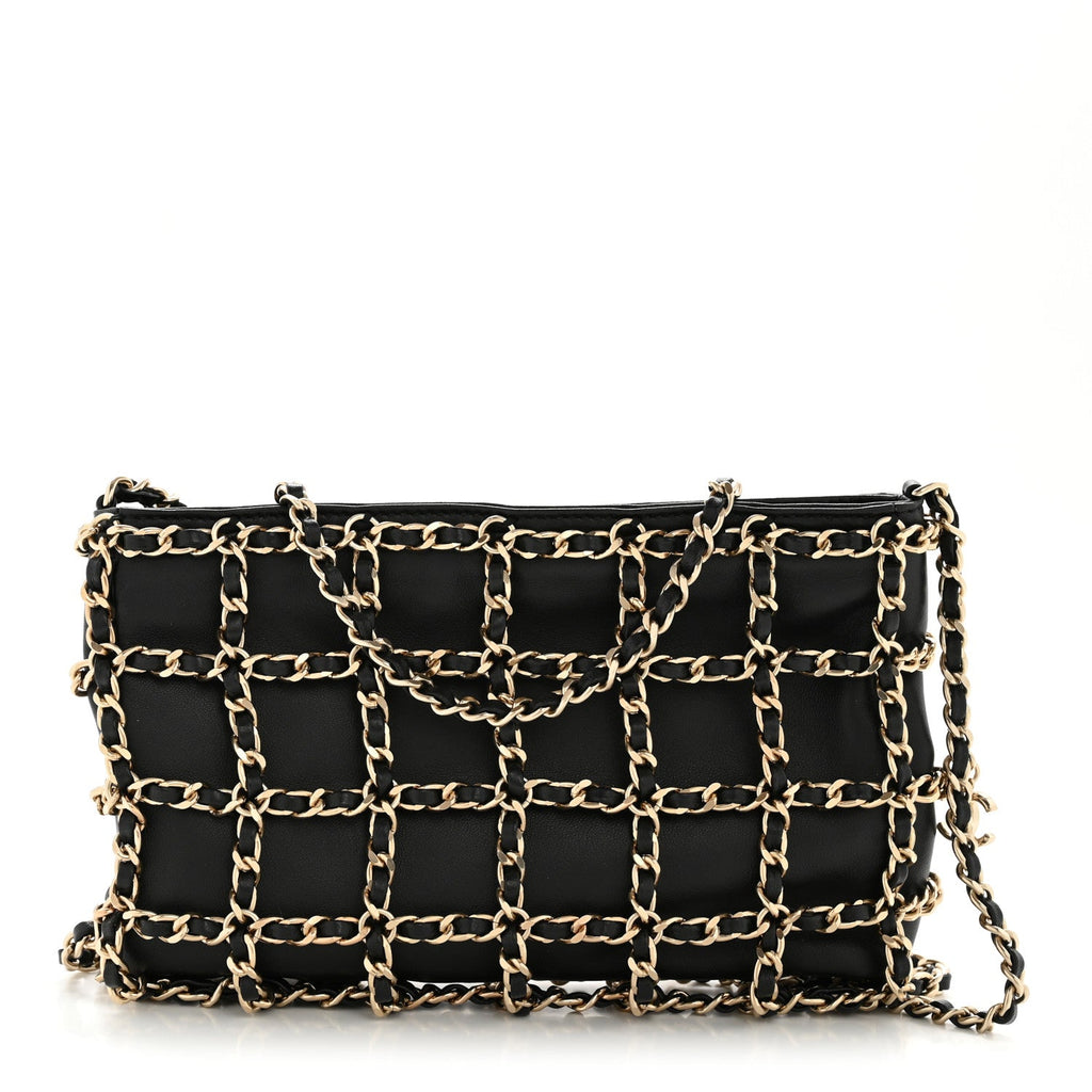 Chanel Lambskin Chain Frame Shoulder Bag Black