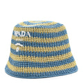 Prada Raffia Striped Logo Embroidered Womens Bucket Hat M Naturale Cielo