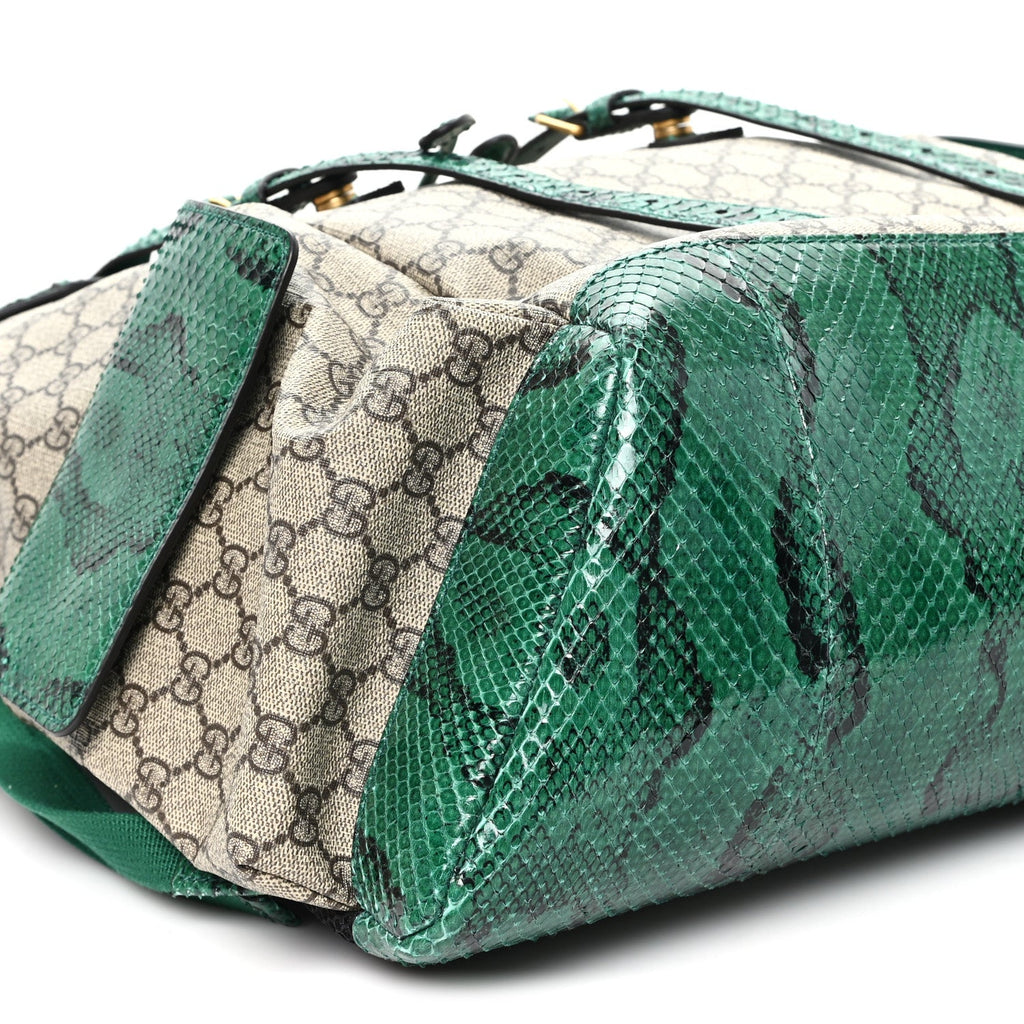 Gucci GG Supreme Monogram Snakeskin Ophidia Double Buckle Backpack Brown Green